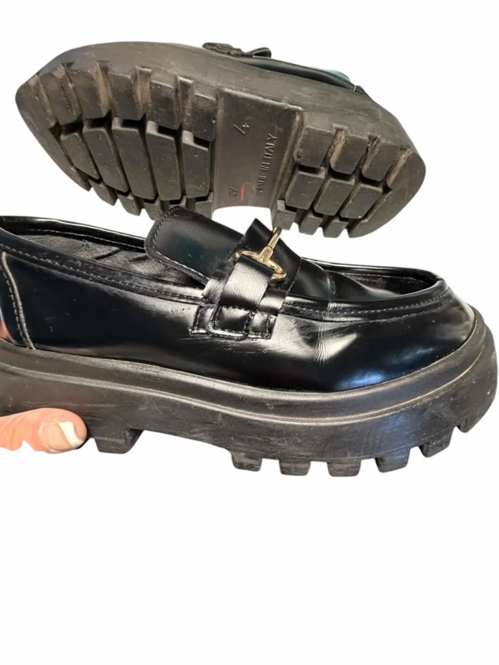 ASOS Design Masterpiece Chunky Black Leather Horsebit Loafers Sz 37 (6.5)